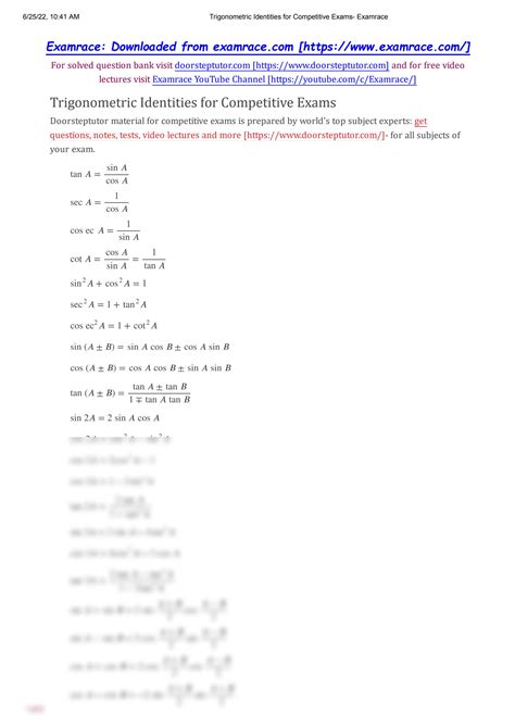 SOLUTION Trigonometric Identities For Competitive Exams Studypool