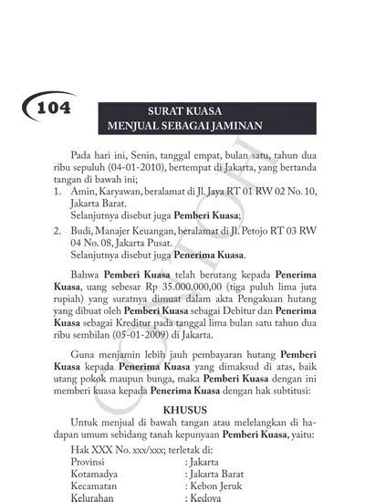 Surat Kuasa Menjual Sebagai Jaminan