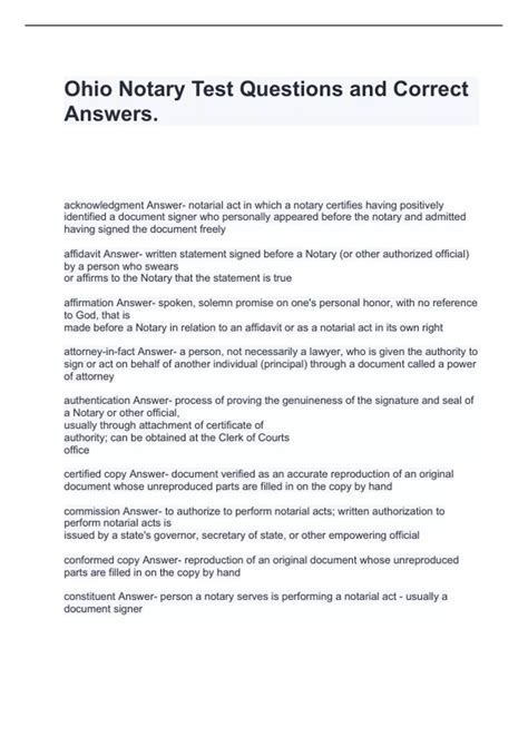 Ohio Notary Test Questions and Correct Answers - Ohio notary - Stuvia US