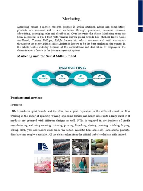 Marketing Marketing Mix For Nishat Mills Limited Pdf Spinning