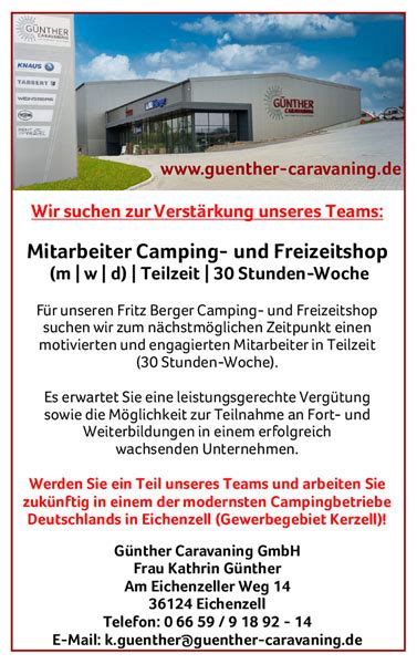 Das Jobangebot Des Tages Mitarbeiter Camping Und Freizeitshop