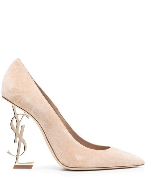 Saint Laurent Opyum Ysl Heel Pumps Farfetch Ysl Heels Pink Suede