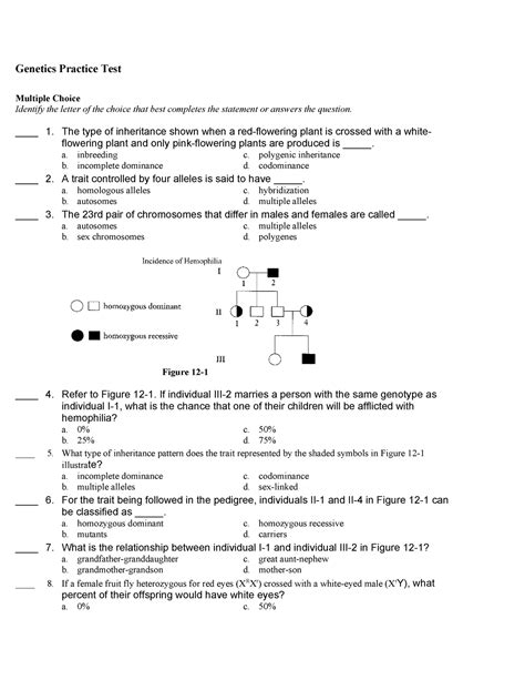 Genetics Practice Test Genetics Practice Test Multiple Choice