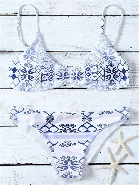 Off Spaghetti Strap Geometric Print Bikini Set Rosegal