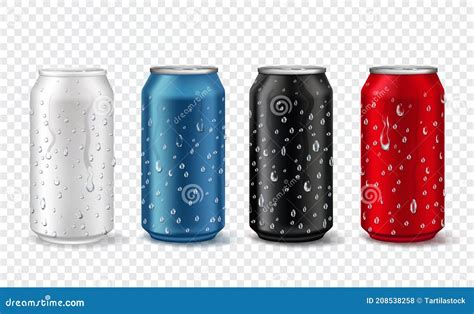 Metal Cans With Drops Realistic Aluminium Can Mockup In White Red