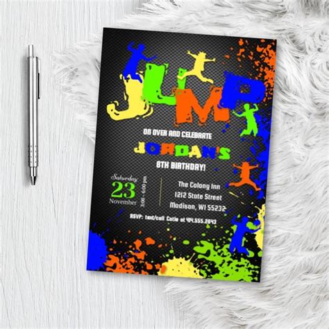 Jump Birthday Invitation Trampoline Park Invite Boy Girl Party Invite