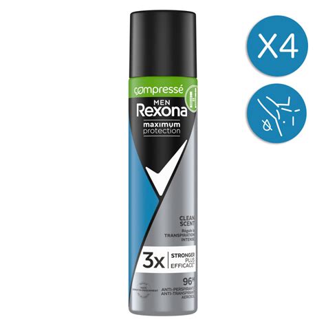 4x100ml Déodorants Anti Transpirants Sprays Homme Rexona Men Clear