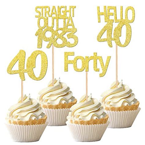 Pcs Happy Th Birthday Cupcake Toppers Gold Glitter Forty Hello