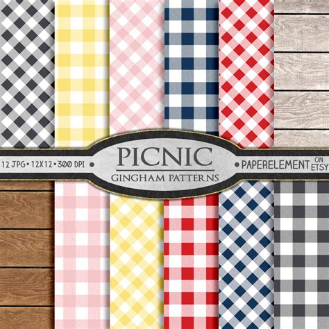 Gingham Digital Paper Seamless Patterns Buffalo Check Picnic