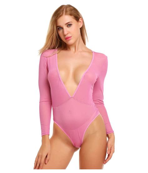 Women Deep V Neck Long Sleeve Mesh Sexy Lingerie Bodysuit Underwear