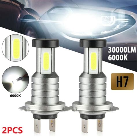 2X H7 LED Headlight Bulb Kit High Low Beam 100W 30000LM Super Bright ...