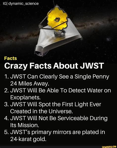 IGI dynamic_science Facts Crazy Facts About JWST 1. JWST Can Clearly See a Single Penny 24 Miles ...