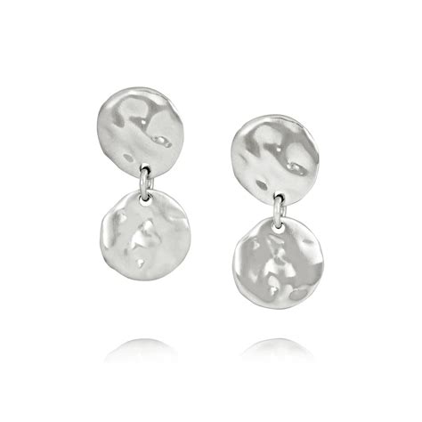 Hammered Silver Disc Double Drop Earrings | Van Peterson London