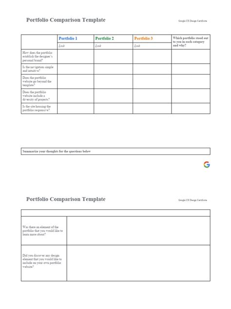 Portfolio Comparison Template | PDF