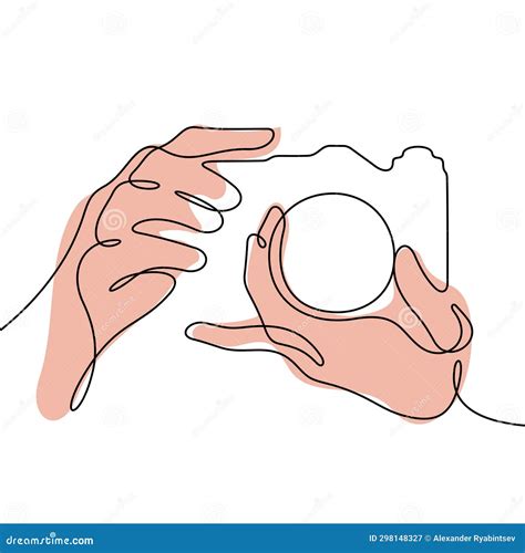 Hands Holding Camera One Line Vector Illustration Stock Illustration