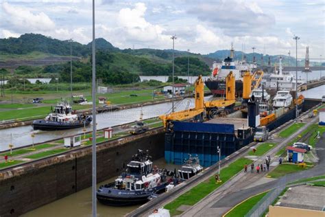 Aerial View of Ships and Boats in Panama Canal Seen from Miraflores ...