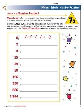 Mental Math Number Puzzlers 6 7 8 9s Number Operations And Order Of