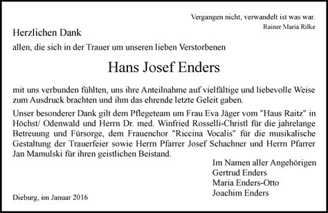 Traueranzeigen Von Hans Josef Enders Vrm Trauer De