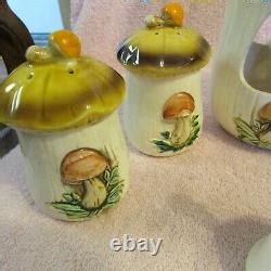 Vintage Merry Mushroom Canister Set Sears Roebuck Salt Pepper