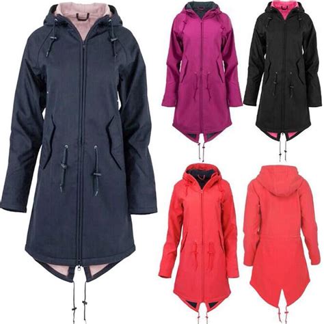 Women Solid Rain Jacket Outdoor Hoodie Waterproof Long Coat Overcoat