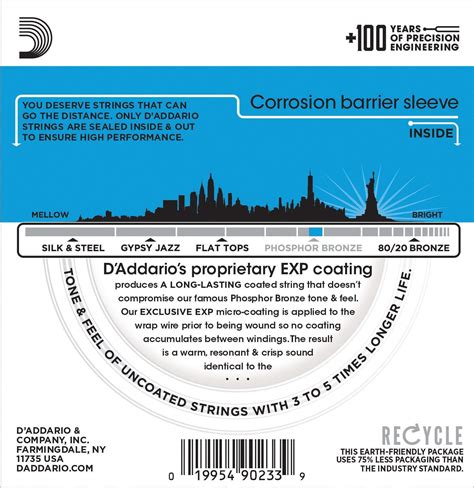 D'Addario EXP16-3D Acoustic Strings Coated Phosphor Bronze 12-53 Light ...