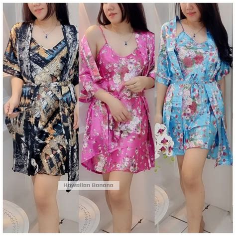 Jual Daster Kimono Sexy 2in1 Dress Satin Satu Tali Import Premium Shopee Indonesia