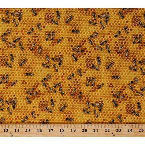 Cotton Bees And Honey Insects Honeycomb Cotton Fabric Print By The Yard