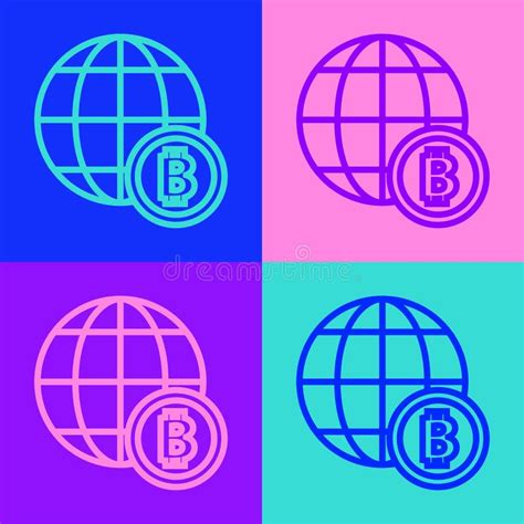 Globo De Línea De Arte Pop Y Icono De Bitcoin De Moneda Criptodivisa