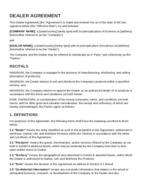 dealer agreement template fill  sign  dochub