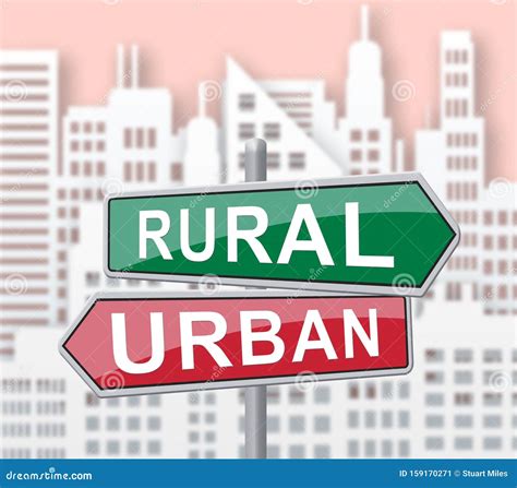 Rural Vs Urban Lifestyle Sign Compares Suburban and Rural Homes - 3d Illustration Stock ...