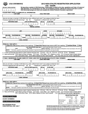 Fillable Online Usa Swimming Reg Date Office Use Only Non