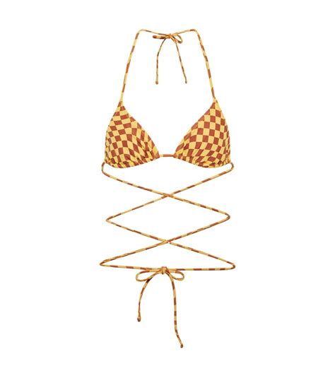 Buy TROPIC OF C Praia Checked Tie Around Bikini Top Multicoloured At