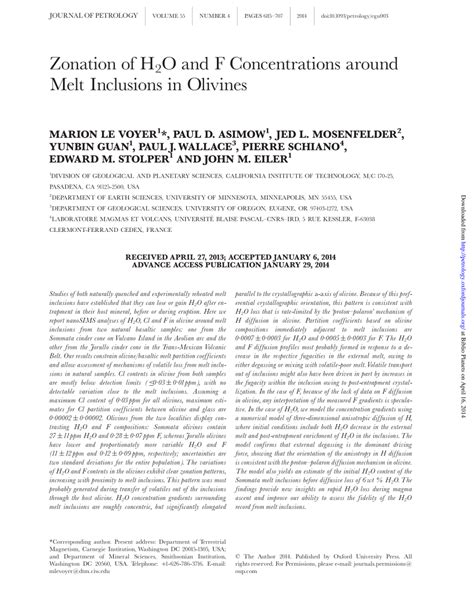 Pdf Zonation Of H2o And F Concentrations Around Melt Inclusions In