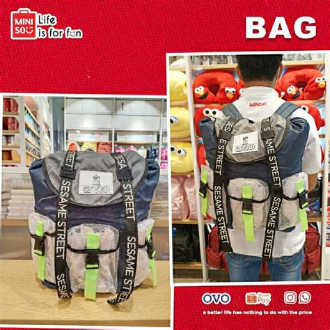 Jual MINISO Tas Punggung Sesame Street Tas Gunung Miniso Backpack