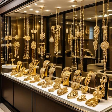 Premium Photo A Store Front With A Display Of Gold Jewelry And Necklaces