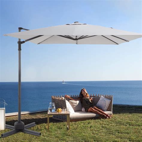 Kumji Outdoor Patio Umbrella 8 Ft Patio Umbrella With Crank Cross Base And 360 Degree Rotation