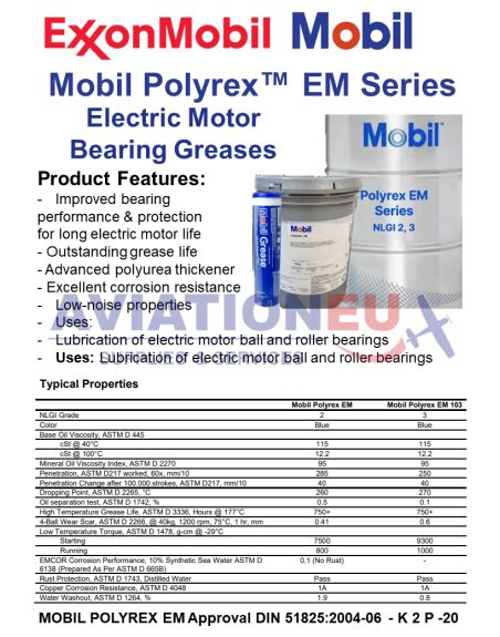 EXXONMOBIL® MOBIL™ POLYREX™ EM Series Electric Motor Bearing Greases ...