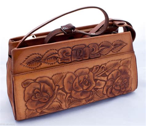 Lovely Mexican Hand Tooled Leather Handbag Covered In Roses