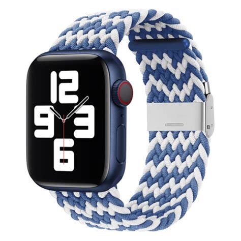 Braided Nylon Bandje Blauw Wit Geschikt Voor Apple Watch Mm