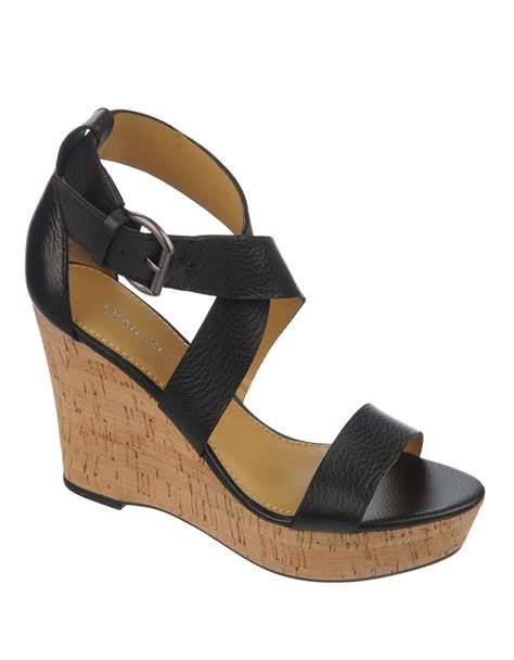 Franco Sarto Sitar Leather Wedge Sandals in Black | Lyst