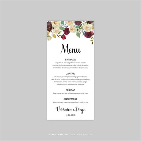 Menu Cardápio Floral Arte Digital Elo7 Produtos Especiais