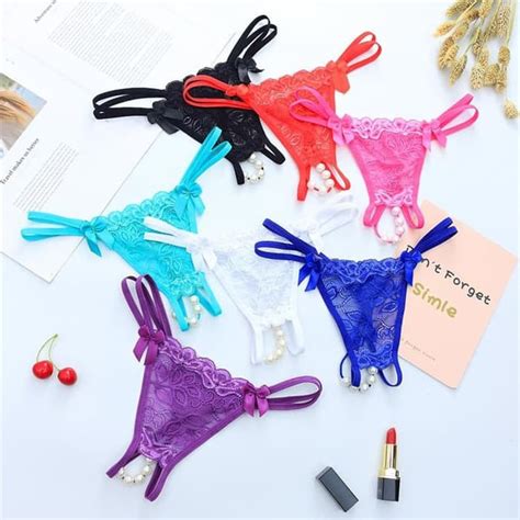 Jual Sexy G String Open Mutiara Lingerie Thongs Lace Low Waist Celana Dalam Wanita C1200