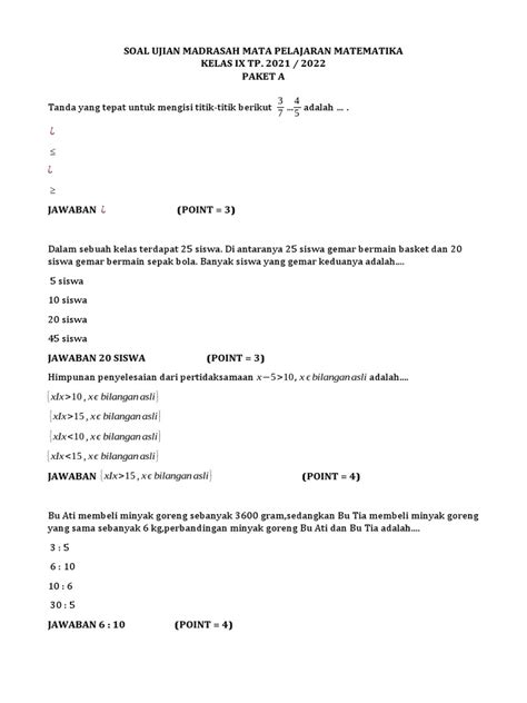 Soal Ujian Madrasah Final Paket A Pdf