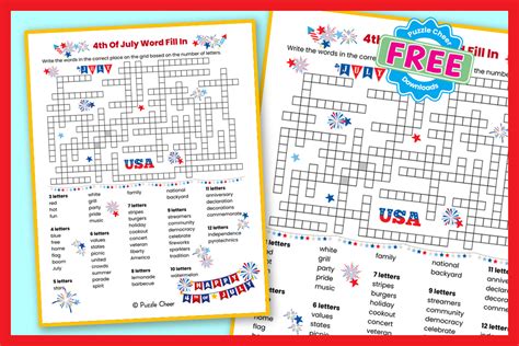 Fourth Of July Word Fill In Puzzle Puzzle Cheer