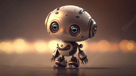 Robot Metal Texture Big Round Eyes Cartoon Robot Powerpoint Background ...