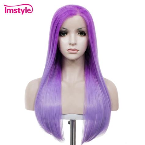 Imstyle Ombre Purple Wigs Synthetic Lace Front Wig Long Straight Hair Wigs For Women High