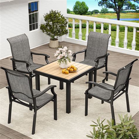 Dextrus 5 Piece Textile Patio Dining Set Wood Grain Square Table 4