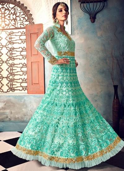 Buy Mint Green Color Net Party Wear Anarkali Suit In Uk Usa And Canada