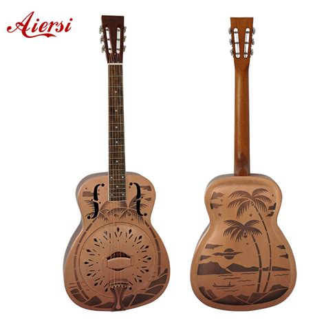 Aiersi Brand Red Copper Style O Bell Brass Body Acoustic Resonator Guitar China Bell Brass