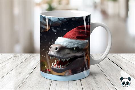 Christmas T Rex 3D Mug Wrap Sublimation Graphic By Pandastic Creative